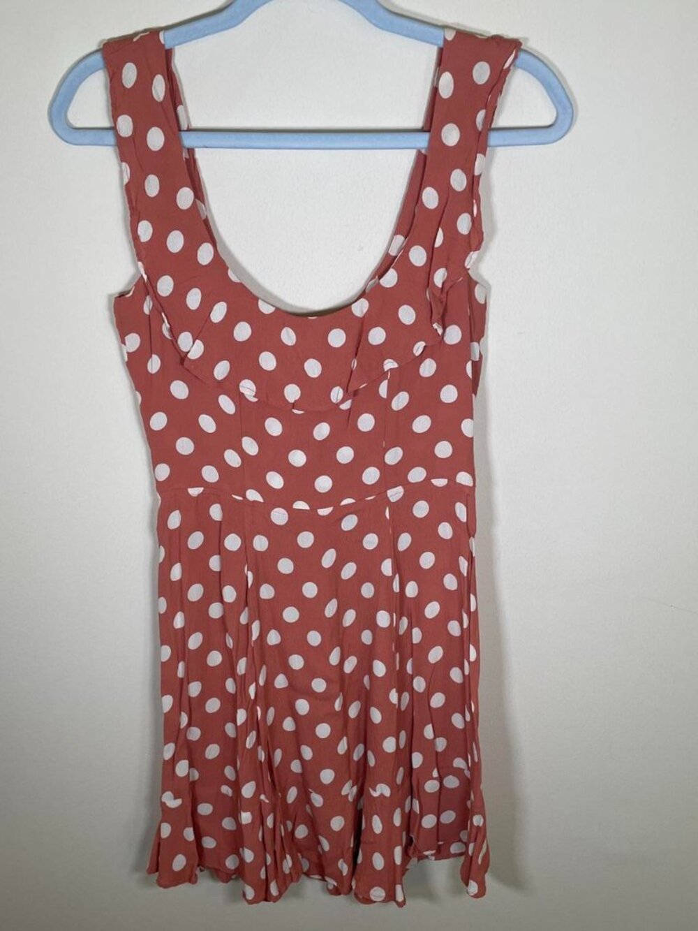 Reformation Perla Dress in Pink and White Polka Dot Print with Ruffles